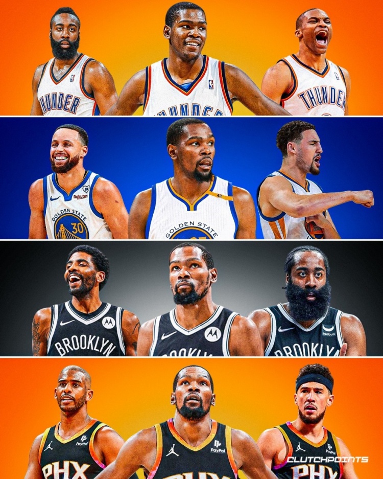 雷勇网日！美媒：杜兰特生涯的四个三巨头球队哪支更强？