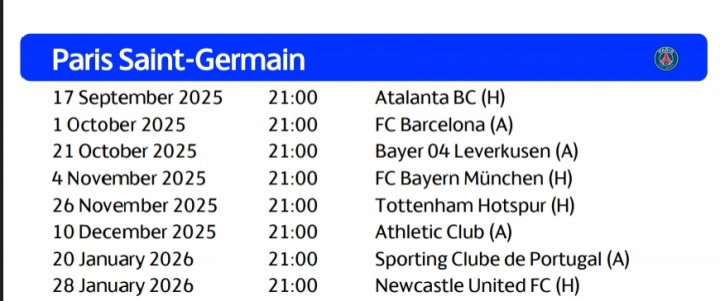 巴黎欧冠赛程：10月2日客战巴萨 第4轮&第5轮连战拜仁、热刺