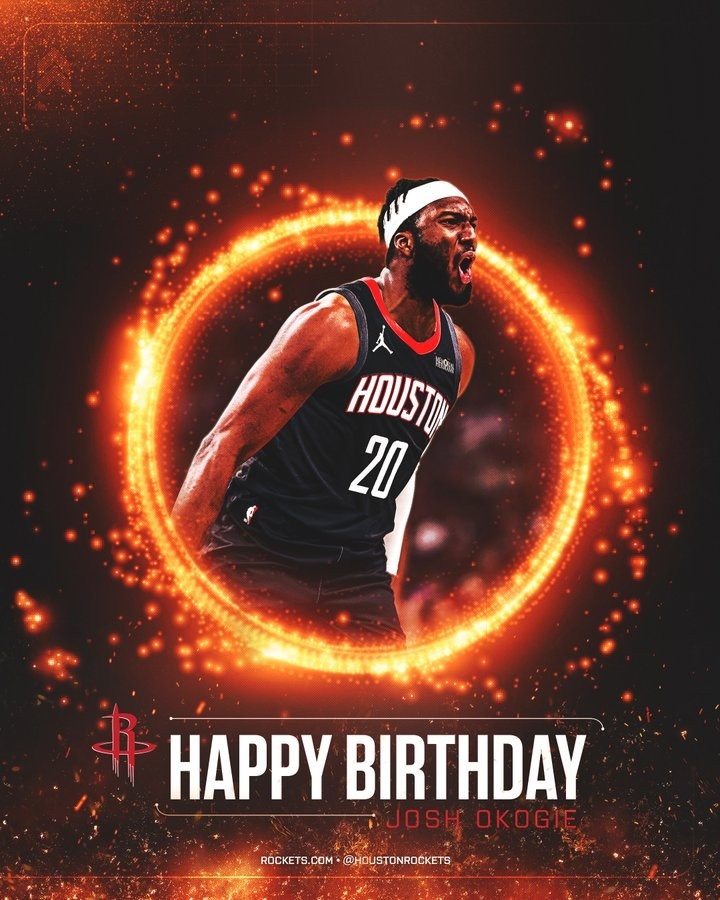 锋线蓝领！火箭官推晒图祝新援约什-奥科吉27岁生日快乐🎂