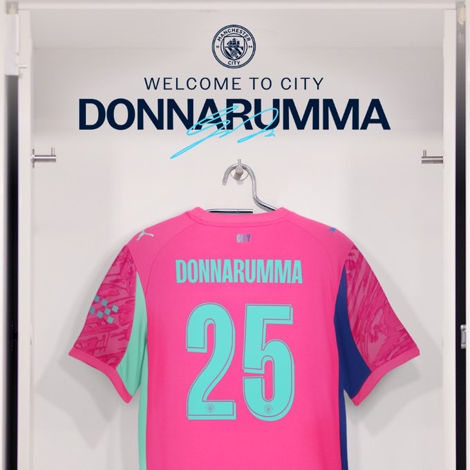 接过阿坎吉号码！曼城官方：多纳鲁马将身穿25号