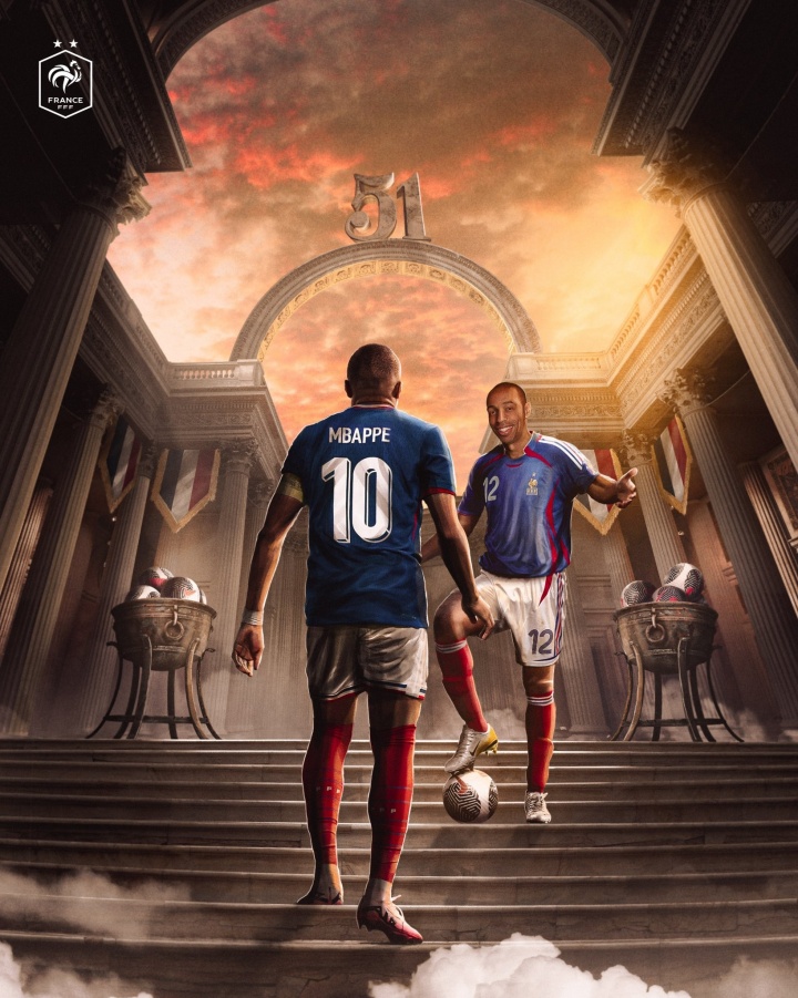 才26岁！姆巴佩国家队51球仅差射手王吉鲁6球，其2届世界杯轰12球