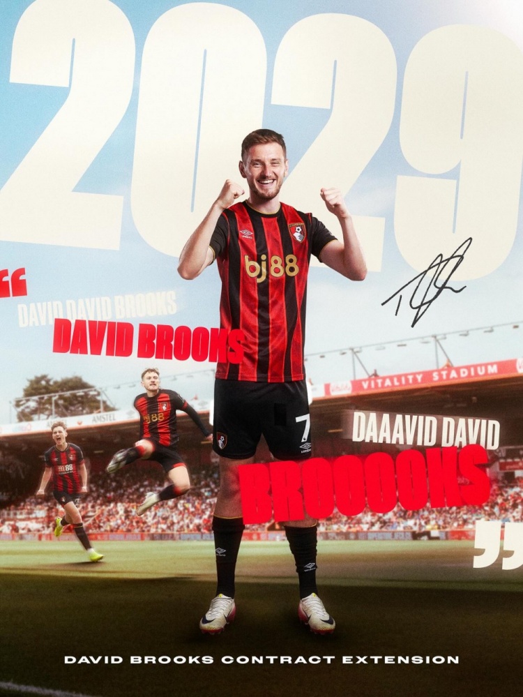 官方：伯恩茅斯与28岁边锋大卫-布鲁克斯续约到2029年