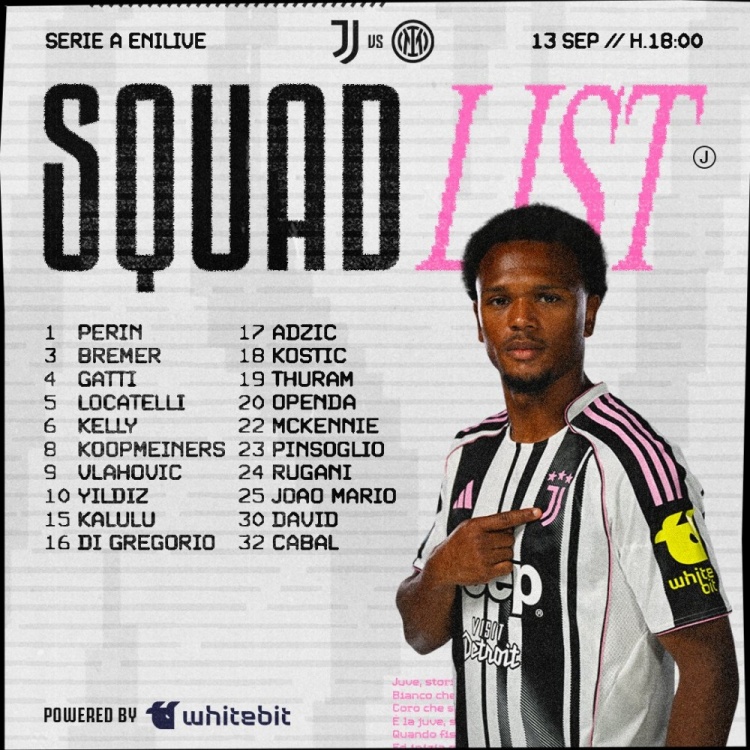 尤文国家德比大名单：弗拉霍维奇、戴维、奥蓬达、伊尔迪兹在列