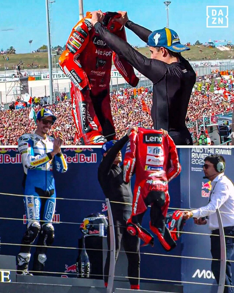 MotoGP车手马奎斯赛后脱下赛车服庆祝：梅西在伯纳乌也这么做过
