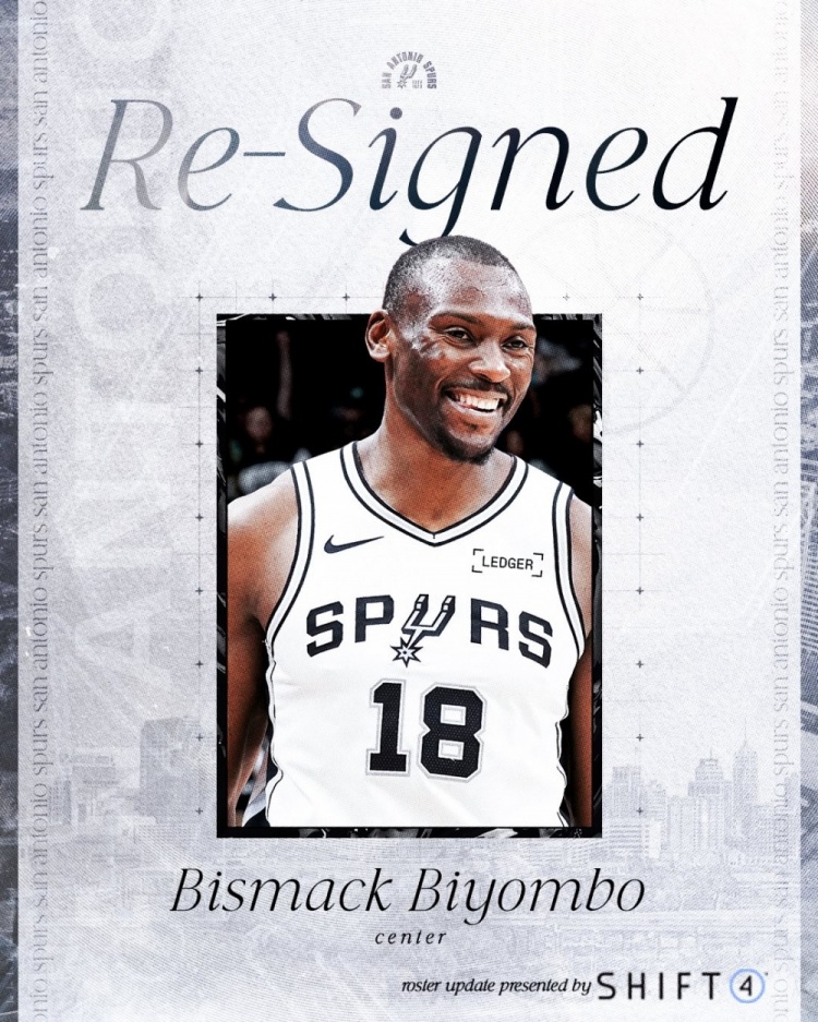 一年无保障合同！马刺官方：球队正式签回中锋比永博