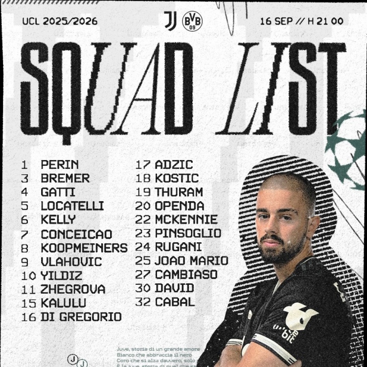 尤文对阵多特大名单：热格罗瓦在列，小孔塞桑、坎比亚索回归