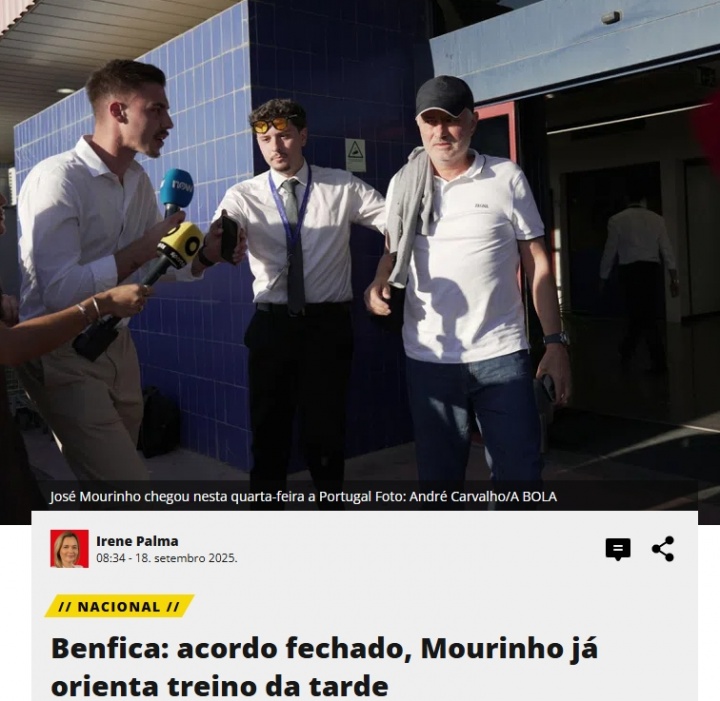 放了个短假！穆里尼奥20天前下课，今天就将上任本菲卡并带队训练