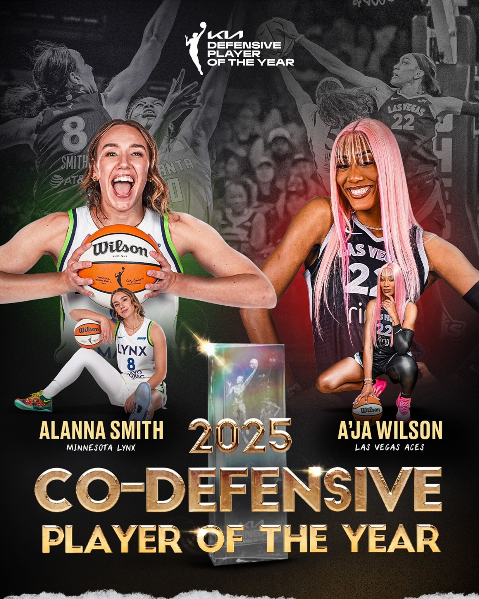 阿德巴约女友又创纪录~阿贾&阿兰娜-史密斯共享DPOY WNBA历史首次