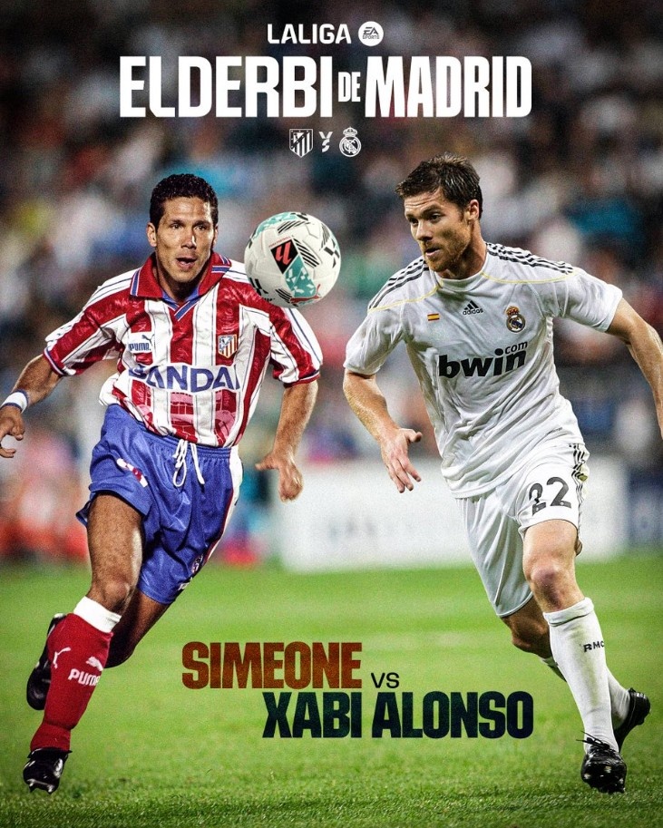 主帅斗法，西甲官方晒马德里德比海报：球员时期阿隆索PK西蒙尼
