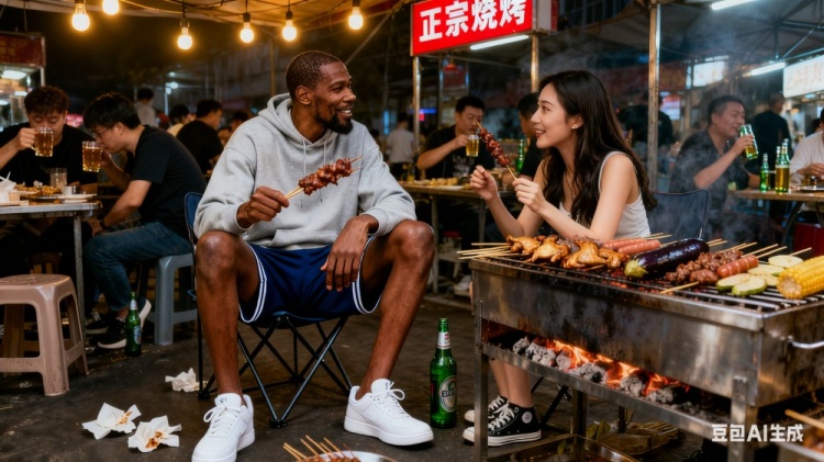 KD邀请女主持人看比赛：来德州我请你吃烧烤 德州人就是热情好客