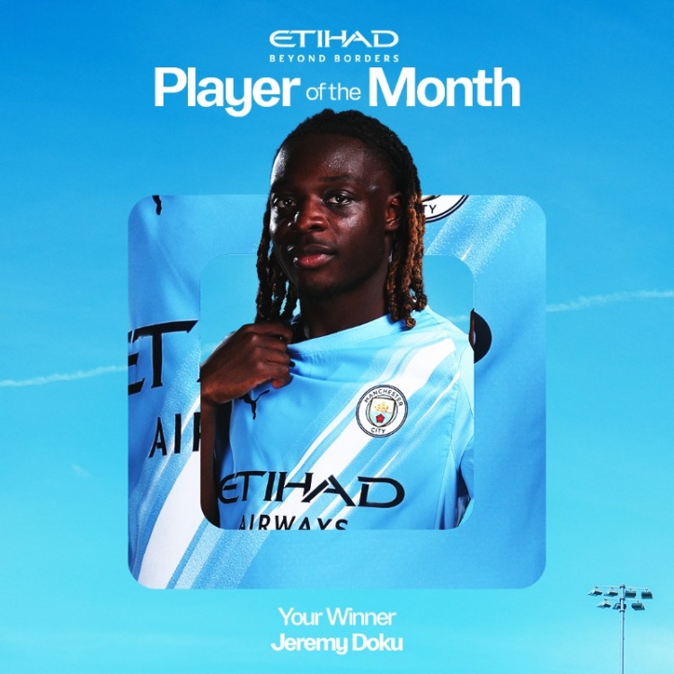 出场5次贡献1球3助攻！官方：多库当选曼城9月份最佳球员