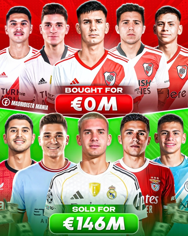 0→1.46亿！小蜘蛛、恩佐等5将均出自河床青训，最终卖出1.46亿欧